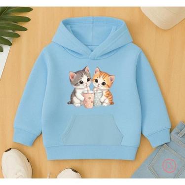 Imagem de Moletom Infantil Canguru Agasalho Frio Estampa Gatinhos Milkshake Fofo