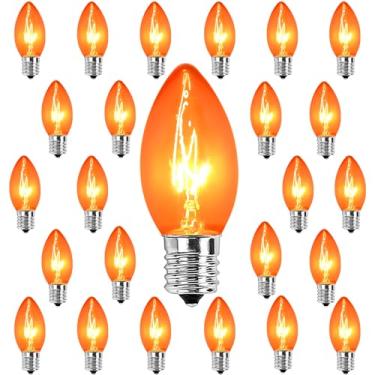 Imagem de Lnguistic Pacote Com 25 Lâmpadas C9 Laranja, De Reposição Para Halloween Base Intermediária C9/E17, Luzes Noturnas 7 Watts, Incandescentes Natal Ao Ar Livre