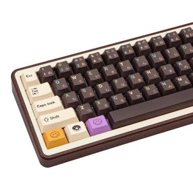 Imagem de GEKUCAP Teclas japonesas 129 teclas Chocolate PBT Dye Sub Cherry Profile Keycaps Donut Theme Conjunto de teclas personalizadas para 61/64/87/104/108 Teclados mecânicos Cherry Mx Gateron Switches