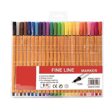 Imagem de Kit 24 Cores Canetas Coloridas Ponta Fina Fineliner