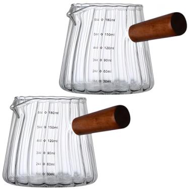 Imagem de Toyosport 2 copos medidores de vidro, jarro triplo de vidro de 170 g com bico, dose de café de 180 ml com cabo de madeira, copos medidores de café expresso para bartenders, amantes de café