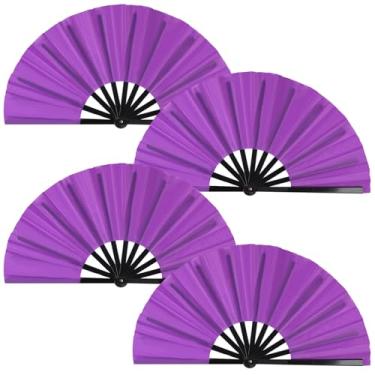 Imagem de Tkocisa Pacote com 4 leques de mão grandes dobráveis para dançar e estourar, grande ventilador de aplausos de Kung Fu chinês leque de mão decorativo dobrável para botas de dança no chão (Roxo)