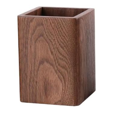 Imagem de Porta-lápis de madeira quadrado de madeira, copo de 8 x 8 x 11 cm, copo de mesa para casa, escola, escritório, pincéis de maquiagem, produtos de escritório