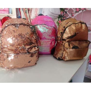 Imagem de Mochila de paetê TAM M cor rosa e bege escuro - Dayhil