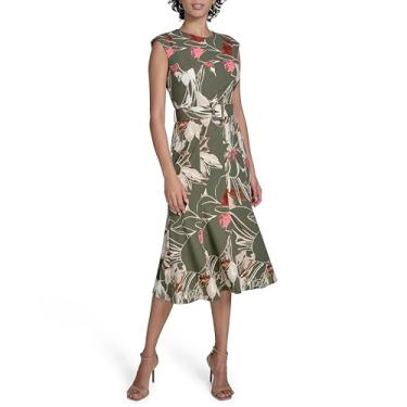 Imagem de Calvin Klein Vestido feminino Crepe Midi Fit and Flare, Caper Multi, 42