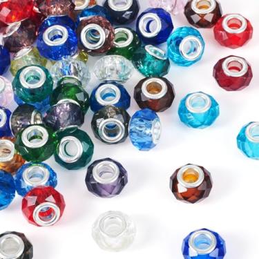 Imagem de Spritewelry 68 peças de contas de vidro europeias de 14 mm contas de vidro com orifício grande colorido facetado Rondelle contas espaçadoras soltas para artesanato DIY colar colar brinco orifício: 5