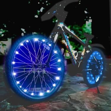 Imagem de dobestyou Luz de roda de bicicleta LED azul, pacote com 2 para 2 rodas, IP65 à prova d'água, iluminação de 3 modelos, fácil instalação e serve na maioria das bicicletas, não afeta a pedalada, com