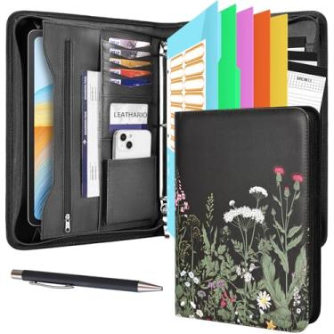 Imagem de Leathario Fichário de portfólio, inclui 10 protetores de folhas e 3 blocos de notas, organizador de pastas de 3 anéis, pasta A4 com zíper, capa para tablet de couro vegano, pranchetas para