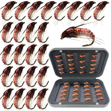 Imagem de Qievcrme 24 peças de pesca com mosca, iscas de truta, equipamento de pesca, moscas com robalo de truta em caixa, isca artificial de peixe (24 peças, ninfa vermelha)