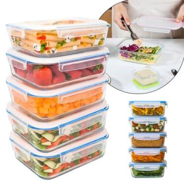 Imagem de Kit 5 Potes De Vidro Hermético 640ml Com Tampa Trava Marmita Forno E M