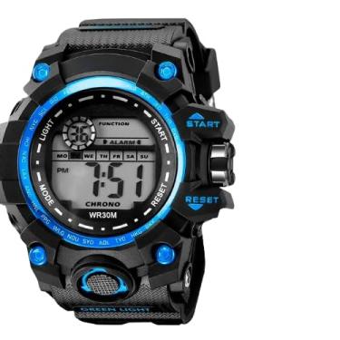 Imagem de Relogio Digital Masculino Esportivo Grande Redondo Preto Prova Dagua Pulseira Silicone Alarme Cronometro Led Estilo Aventura - Azul