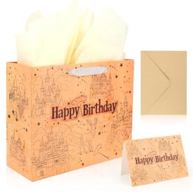 Imagem de SAVITA Sacola Presente Aniversário com Tema Bruxo, Castelo Rena Sacola Brindes com Papel de Seda Cartão Comemorativo Envelope Artigos para Festa de Bruxo para Festa Aniversário