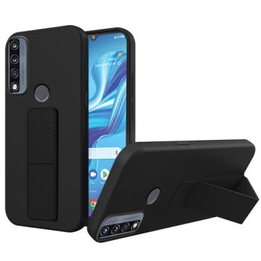 Imagem de Capa para celular Alcatel TCL 4X 5G (T601DL)/TCL 20 A 5G com suporte telescópico dobrável oculto/suporte à prova de choque, capa protetora de silicone TPU - preta