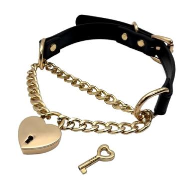 Imagem de EverGlimp Colar de gargantilha de couro PU com cadeado de coração, preto, rosa, azul, feito à mão, corrente ajustável, joia presente para mulheres., 11''chain, Couro sintético, Sem Pedra Preciosa