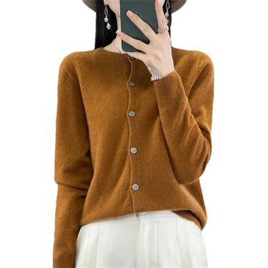 Imagem de Cardigan De Lã Merino Sólida Para Mulheres Com Decote O Jaqueta Quente Sólida Casual De Malha, Jiahua Purple, S