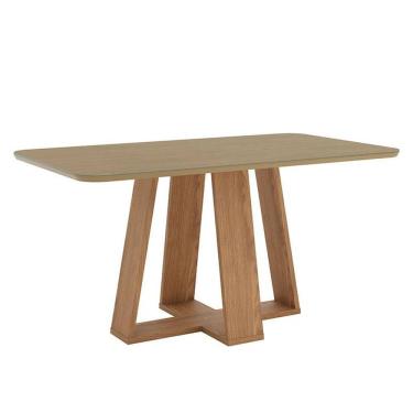 Imagem de Mesa de Jantar Lins 160 cm Canto Arredondado com Vidro Nature - Henn
