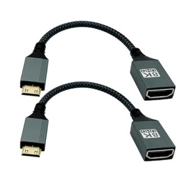 Imagem de Seadream Adaptador 8K UHD Mini HDMI para HDMI 2.1, HDMI fêmea para mini HDMI macho 8K @60Hz 48Gbps ultra alta velocidade 4K @120Hz, nylon trançado, pacote com 2, preto