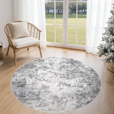 Imagem de UERMEI Tapete redondo de 1,2 m para sala de estar - 10 x 10 cm lavável neutro moderno abstrato macio tapete fino para piso interno tapete antiderrapante para quarto embaixo da mesa de jantar