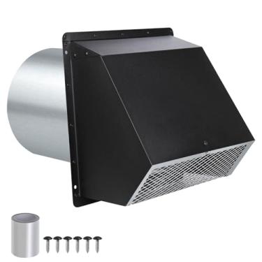 Imagem de Exaustor de ventilação de parede de 20,32 cm Capa de ventilação exterior com capuz ventilação de parede com tela e amortecedor, tampa de ventilação de exaustão de parede exterior para casa cozinha