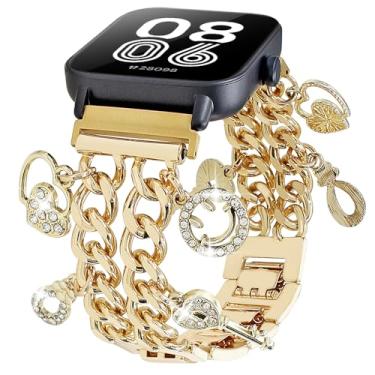 Imagem de REALSIGN Pulseira feminina de metal de 22 mm compatível com Samsung Galaxy Watch 3 de 45 mm, Gear S3 Frontier/Classic, Galaxy Watch 46 mm (2019), IDW19, IDW13, pulseira de corrente cubana com