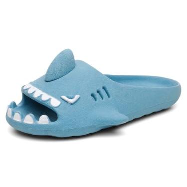 Imagem de Chinelo Infantil Slide Tubarao Divertido Barbatana Calce Facil Microexpandido Conforto Resistente Tamanho:27;Cor:Azul;Gênero:Unissex;Departamento BS:Esporte