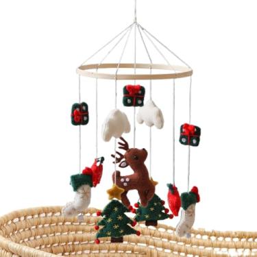 Imagem de Móbile para Berço - Decoração Suspensa Natalina,Renas E Pinheiro De Feltro Para Quarto Infantil, Elementos Sonoros Para Quarto De Meninas Meninos E Crianças