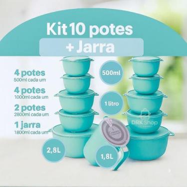 Imagem de kit potes 10 Bowl Jarra Cozinha Saladeira Pote Marmitas Cor Tifany - C