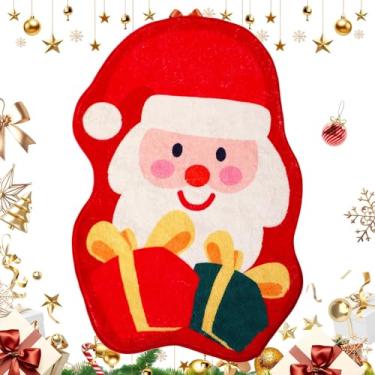 Imagem de FEBSNOW Tapetes de banheiro de Natal, 46 x 70 cm, tapete redondo de inverno, tapete de banho, tapetes absorventes antiderrapantes, capacho lavável para banheira, sala de estar, jantar, férias, quarto