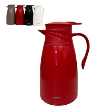 Imagem de Garrafa Térmica Bule Plástico 1L com Ampola de Vidro – Isolamento para Bebidas Quentes e Frias, Design Elegante e Leve, Durável, Ideal para Casa, Escritório e Eventos (Vermelho)