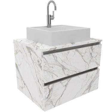Imagem de Gabinete De Banheiro 60 Cm 2 Gavetas Com Cuba Joana Mármore Branco