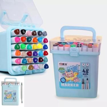 Imagem de Maleta de Canetinhas Holográficas Triangulares Ponta Dupla 48 Cores Vibrantes Desperte a criatividade das crianças com a Maleta de Canetinhas Triangulares Ponta