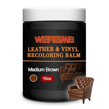 Imagem de WERBME Bálsamo de recoloração de couro, restaurador de cor de couro marrom médio de 283 g para arranhões e desbotamento, kit de reparo de couro para restauração e renovação de móveis sofás, assentos
