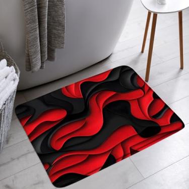 Imagem de AMFD Tapete de banho preto vermelho moderno abstrato geométrico 3D design futurista estética moderna banheiro banheira tapetes de chão tapete decoração de vaso sanitário, 45,7 x 76,2 cm