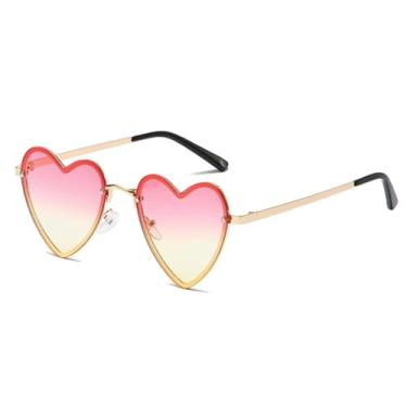 Imagem de JRLLFD Óculos de sol de metal com armação em formato de coração, luxuoso, feminino, masculino, decorativo, para festa, feminino, UV400 (dourado, rosa, amarelo)