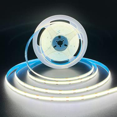 Imagem de HAMRVL Fita de LED COB 12 V branca 6000 k, 480 LEDs/M 5 m, fita de LED flexível CRI90 super brilhante de 8 mm para armário interno de casa, quarto, cozinha, iluminação faça você mesmo (sem adaptador)