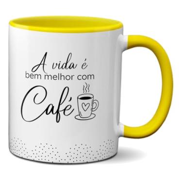 Imagem de Caneca A Vida É Bem Melhor Com Café Presente Minimalista (Amarela)