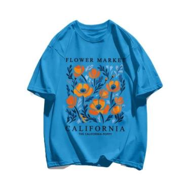 Imagem de Camiseta Feminina Casual de Algodão - Estampa Floral Amarela - Manga C