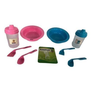 Imagem de Refeição Papinha Infantil Prato Copo Talheres Bebê Baby Nany, ROSA
