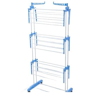 Imagem de Varal Chão 3 Andares Roupa 4 Rodas Dobrável Reforço Retrátil(Azul)