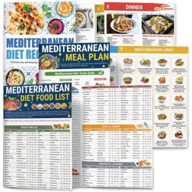 Imagem de Livro de receitas da dieta mediterrânea 2025 com lista de alimentos e 