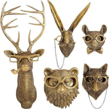 Imagem de Decoração de parede UITWMKTG Animal Head Gold Sculpture, pacote com 5