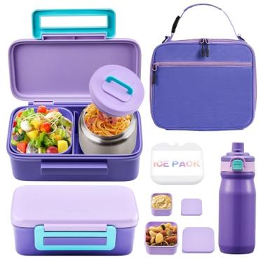 Imagem de MAISON HUIS Bento Box para crianças com garrafa térmica de sopa de 227 g, lancheira isolada e garrafa de água de 500 ml, caixa bento de 2 compartimentos com bolsa de gelo embutida, à prova de