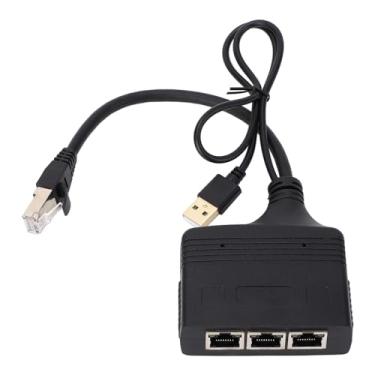 Imagem de Rede Gigabit Splitter 1 a 3 RJ45 Adaptador Ethernet com cabo USB de alta velocidade 1000Mbps para o modem de TV do roteador compacto e portátil
