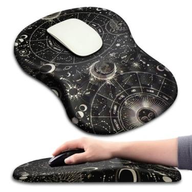 Imagem de Hokafenle Mouse pad ergonômico suporte de pulso com design de massagem, descanso de pulso para alívio da dor Mousepad com espuma de memória e base de poliuretano antiderrapante, mouse pads para mouse e mesa sem fio (30 x 20 cm, constelação de tarô)