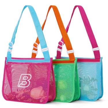 Imagem de 3 unidades de bolsas de concha impressas em alfabeto, leves e dobráveis para brinquedos de praia com alças ajustáveis, à prova d'água e portátil para piscina e praia essenciais - B