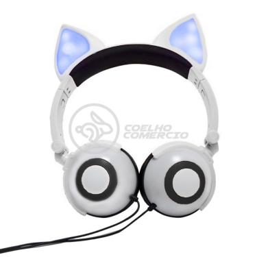 Imagem de Fone De Ouvido Gatinho Led Dobrável Microfone Branco