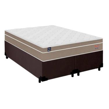 Imagem de Cama Box Casal Bipartido Suede + Colchão Lis Molas Ensacadas Plumatex 138cm