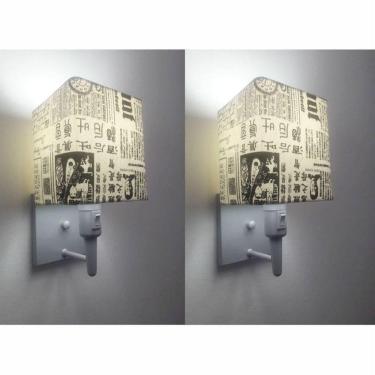 Imagem de Kit-2 Arandela Quadrada Md-2019 Cinza C- Inter Liga E Desl Cúpula Em Tecido Ny-jornal - Bivolt