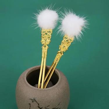 Imagem de Hanfu Hairball Bonito Headdress Feminino Antigo Pelúcia Borla Grampos de Cabelo Inverno Infantil Hanfu Acessórios Conjunto