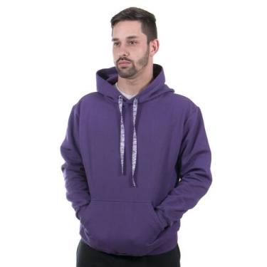Imagem de Moletom masculino canguru com capuz liso de bolso inverno cor - violet